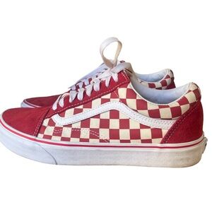 Vans Women's Old Skool Red and White Checkered Sneakers size 10.5